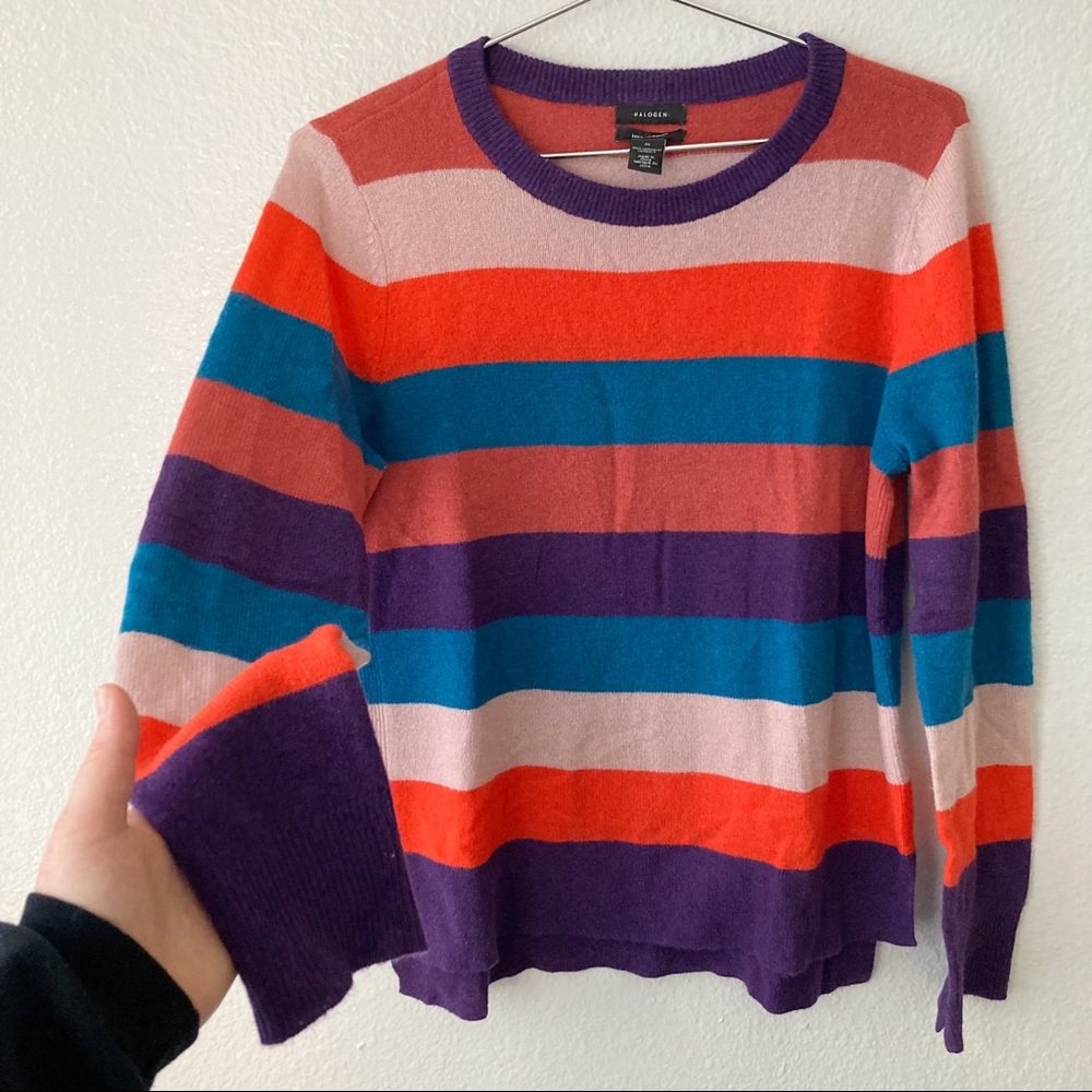 Halogen Cashmere Rainbow Stripe Sweater